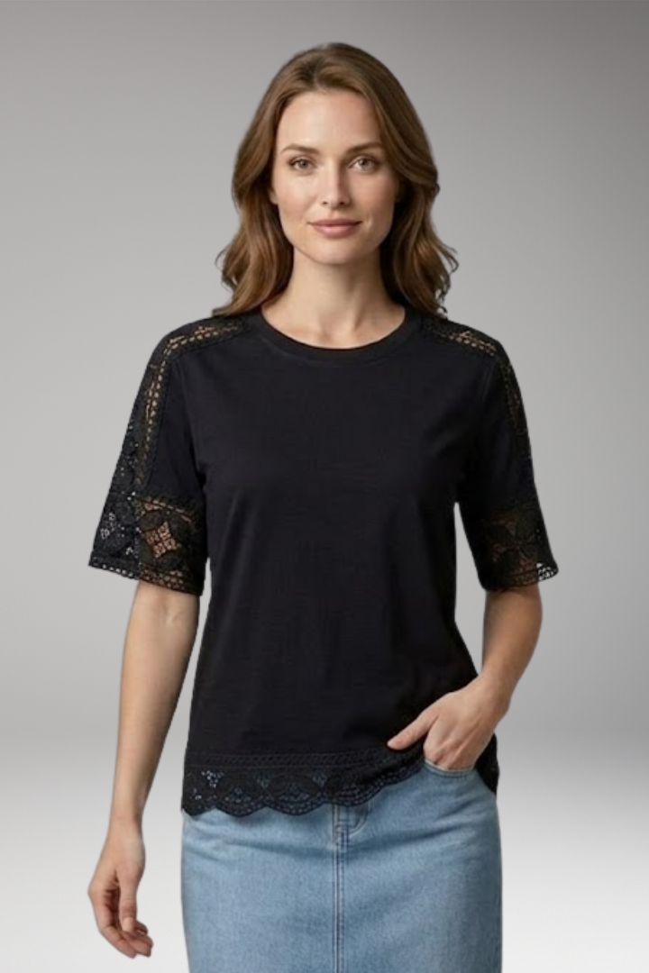 Women's T'Shirt with Lace Trim and Round Neck