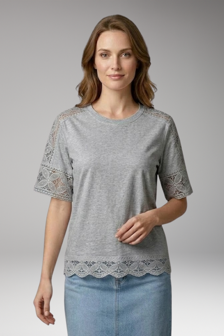 Women's T'Shirt with Lace Trim and Round Neck