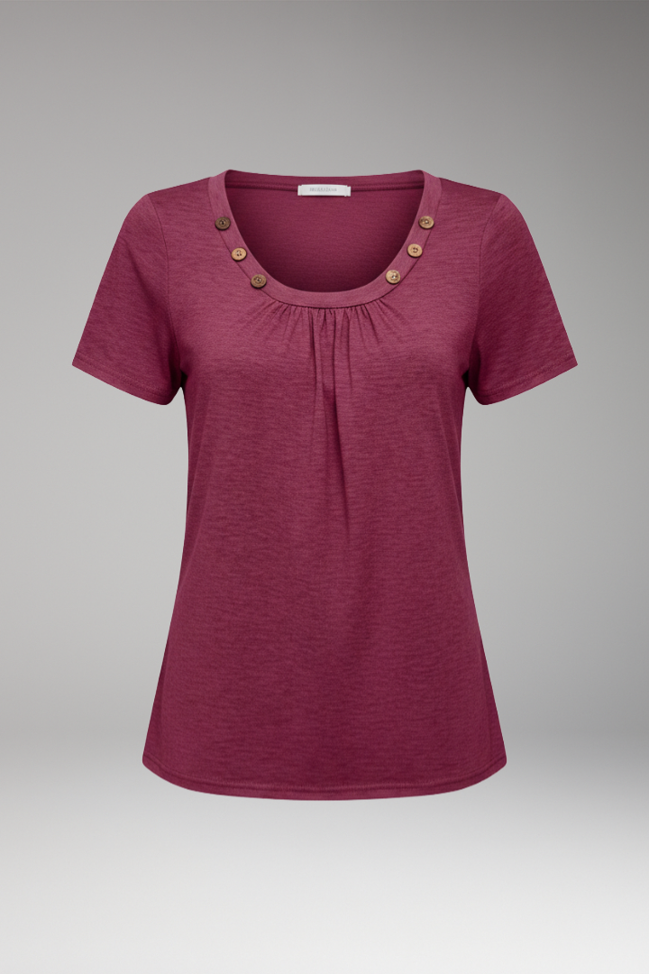 Women's T'Shirt with Scoop Neck and Button Details
