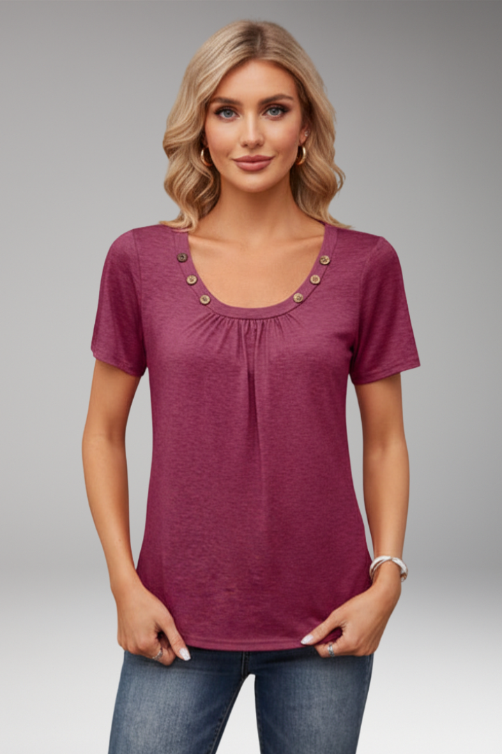 Women's T'Shirt with Scoop Neck and Button Details
