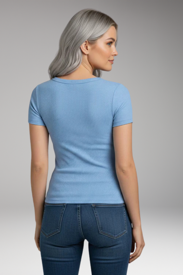 Women's T'Shirt with Scoop Neck and Button Details