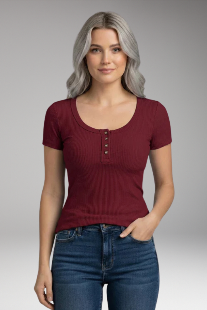 Women's T'Shirt with Scoop Neck and Button Details