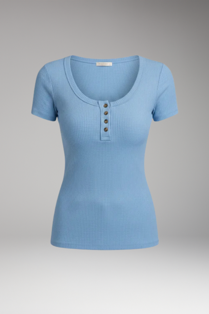Women's T'Shirt with Scoop Neck and Button Details