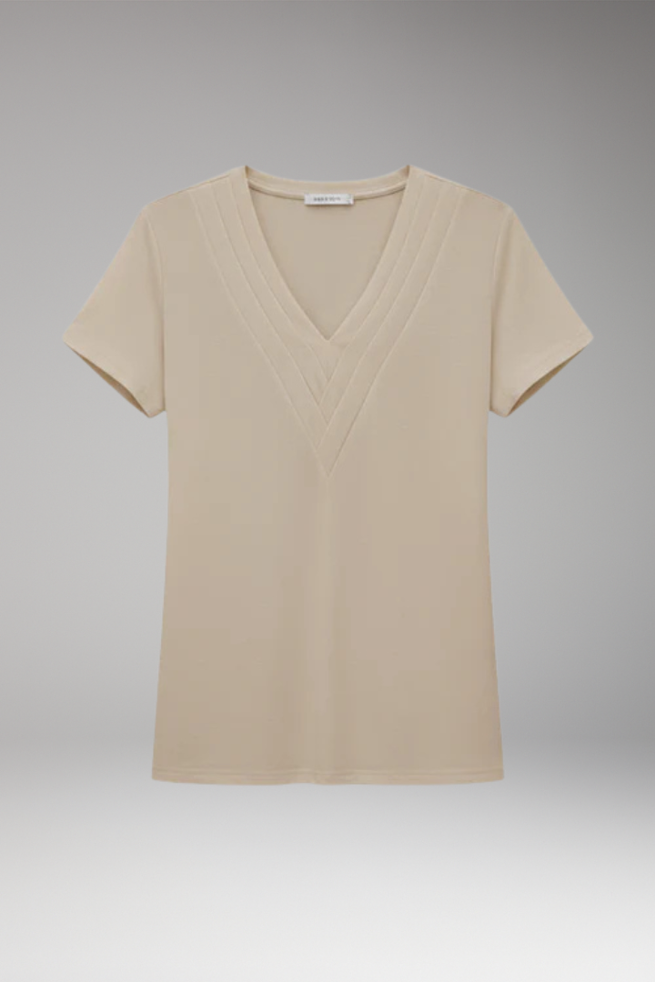 Women's T'Shirt with V'Neck and Decorative Seams