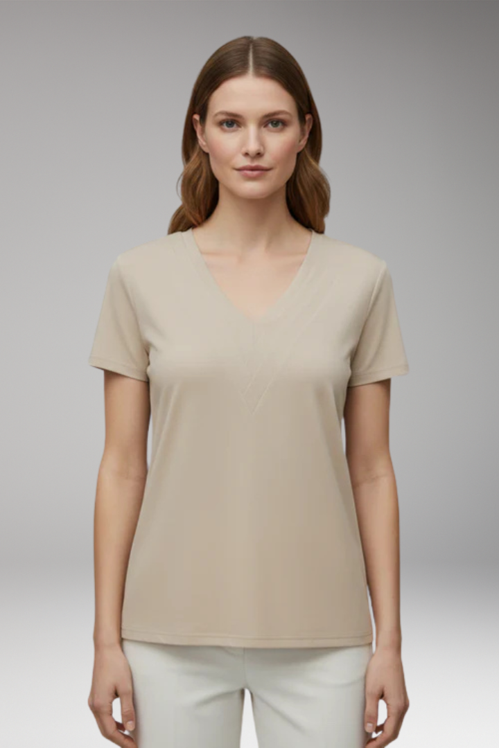 Women's T'Shirt with V'Neck and Decorative Seams