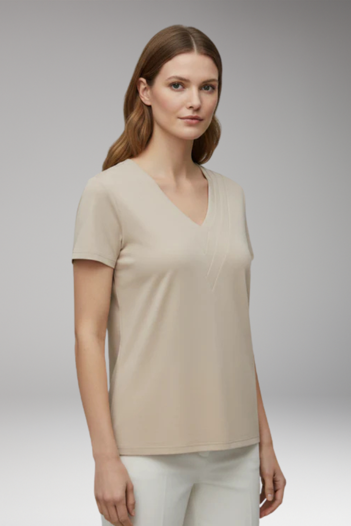 Women's T'Shirt with V'Neck and Decorative Seams