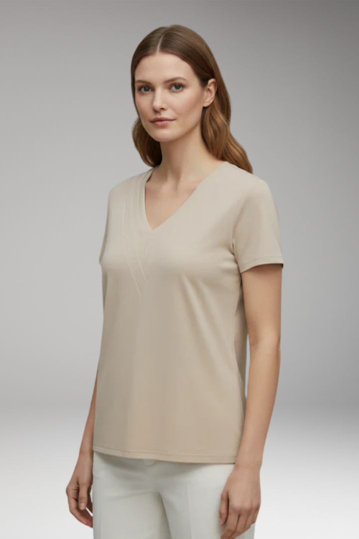 Women's T'Shirt with V'Neck and Decorative Seams