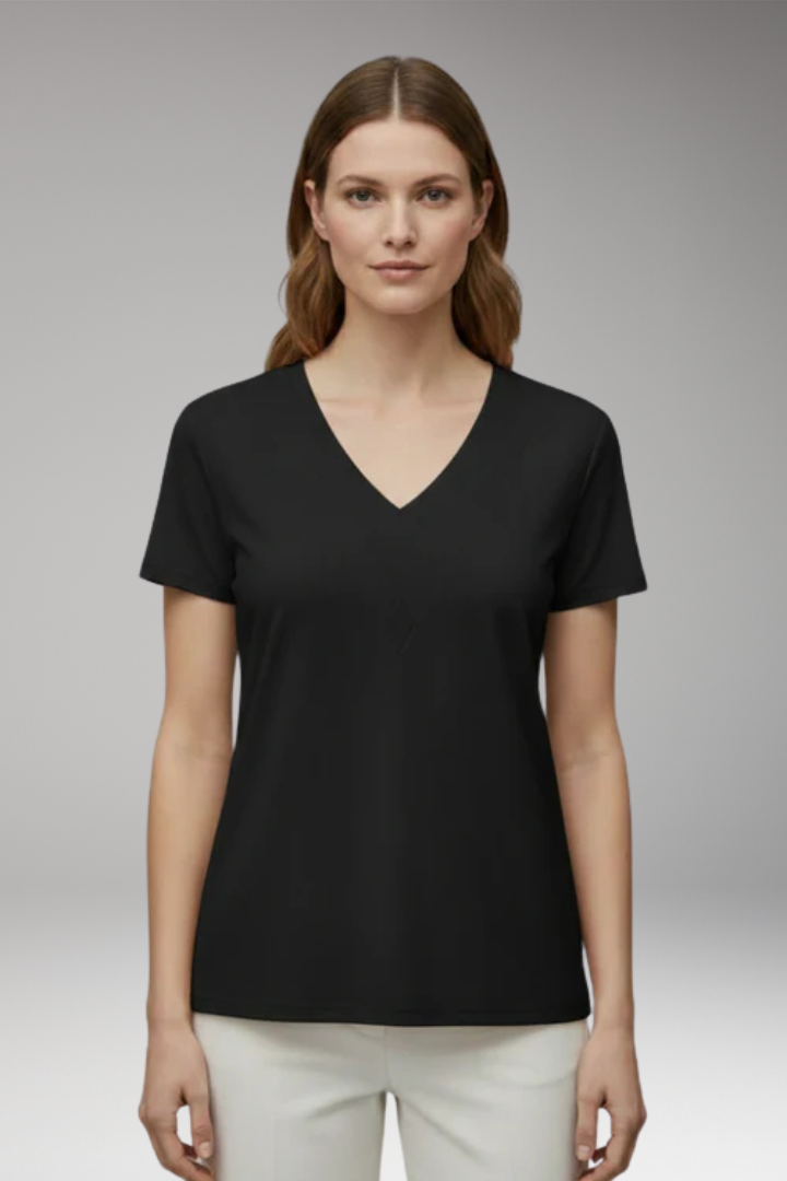 Women's T'Shirt with V'Neck and Decorative Seams
