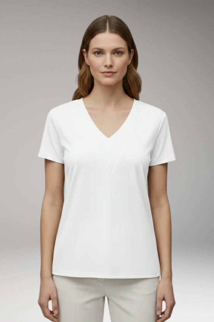 Women's T'Shirt with V'Neck and Decorative Seams