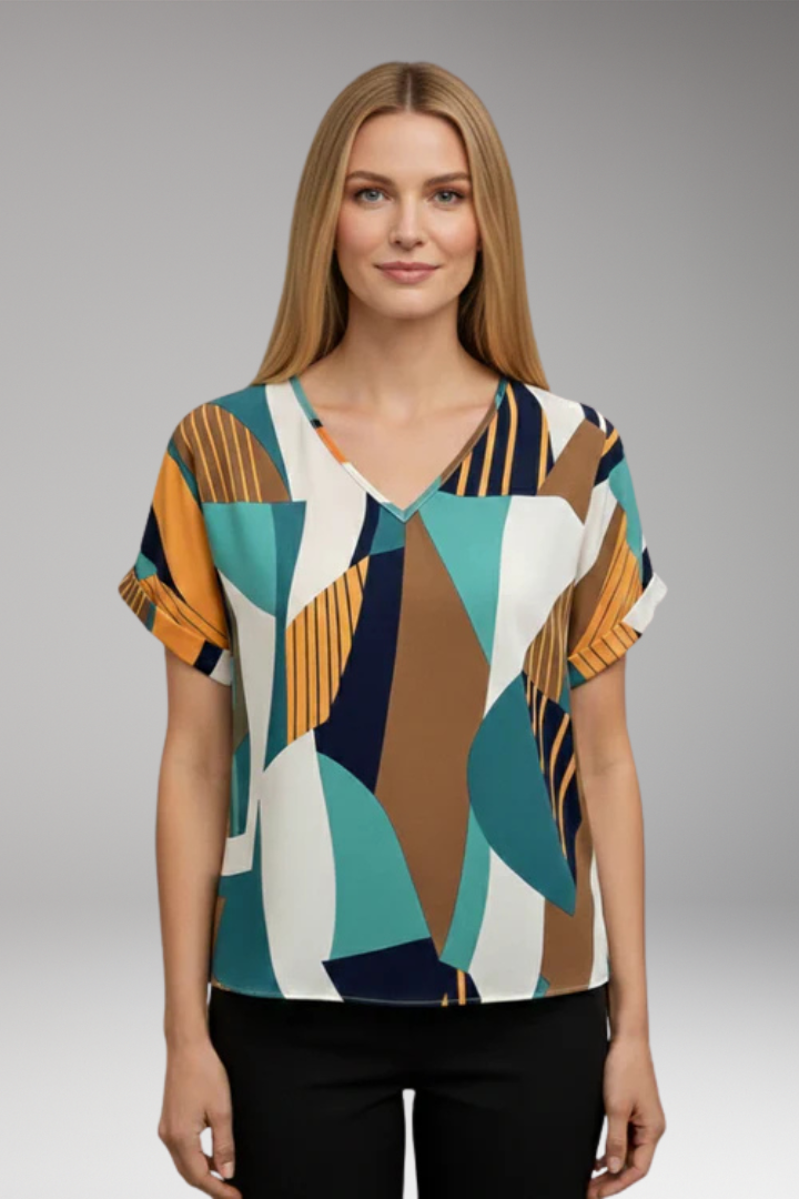 Women's T'Shirt with V'Neck and Geometric Pattern