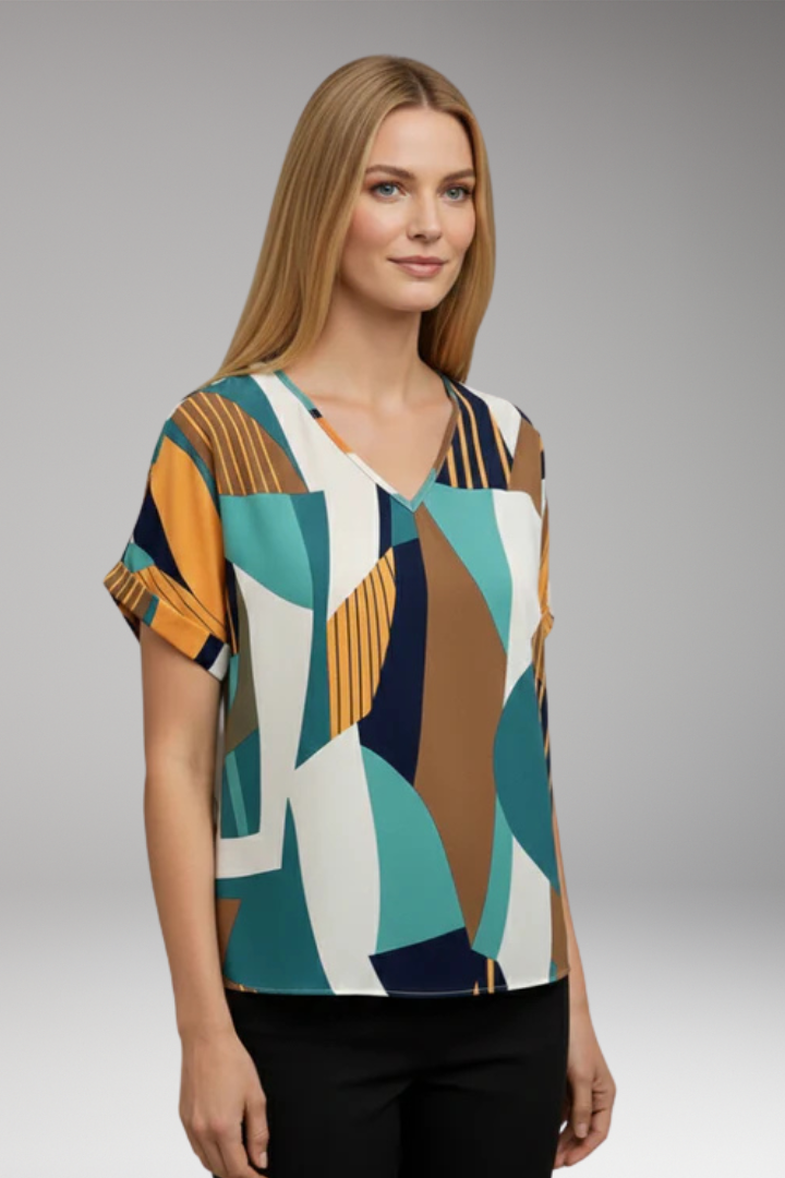 Women's T'Shirt with V'Neck and Geometric Pattern