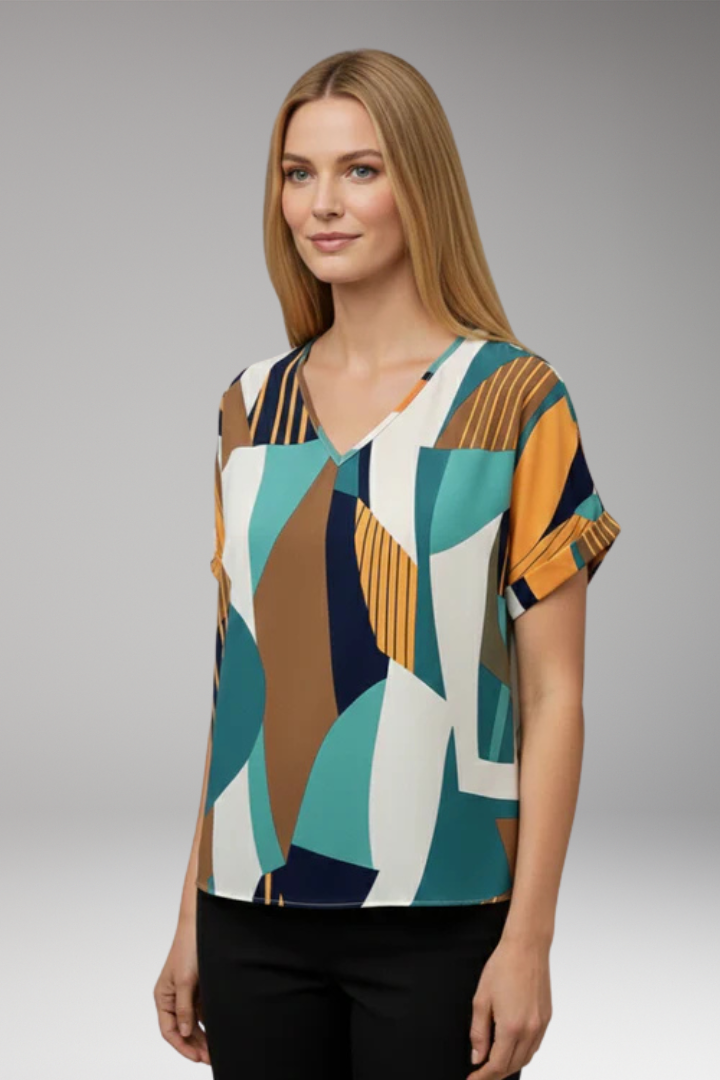 Women's T'Shirt with V'Neck and Geometric Pattern