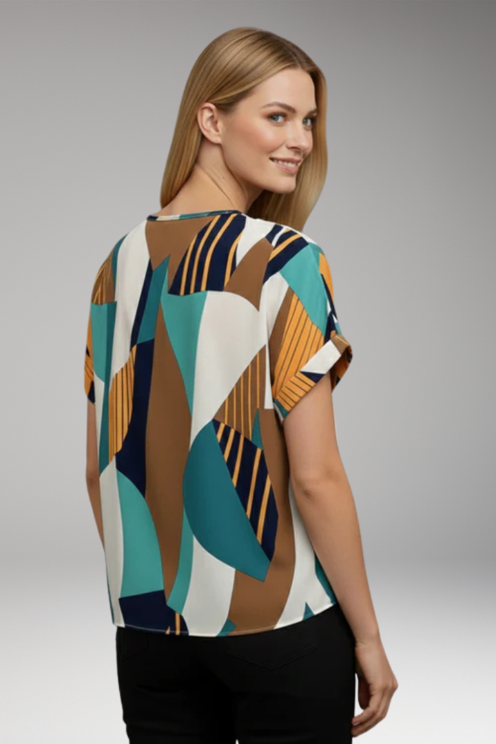 Women's T'Shirt with V'Neck and Geometric Pattern