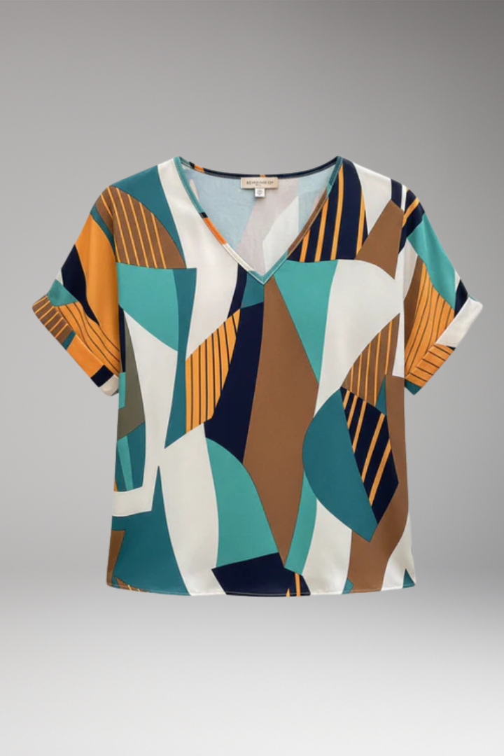 Women's T'Shirt with V'Neck and Geometric Pattern