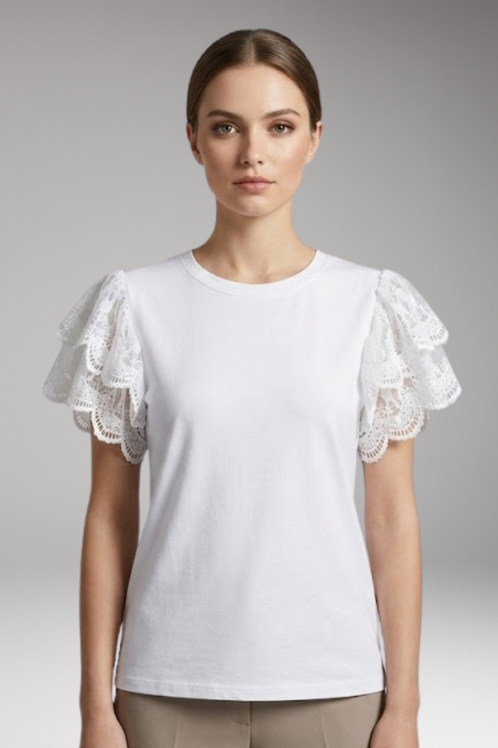 Women's T'shirt with Lace Sleeves and Regular Fit