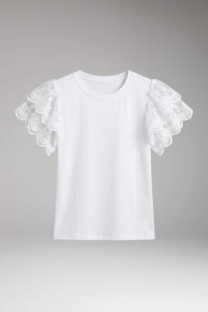 Women's T'shirt with Lace Sleeves and Regular Fit