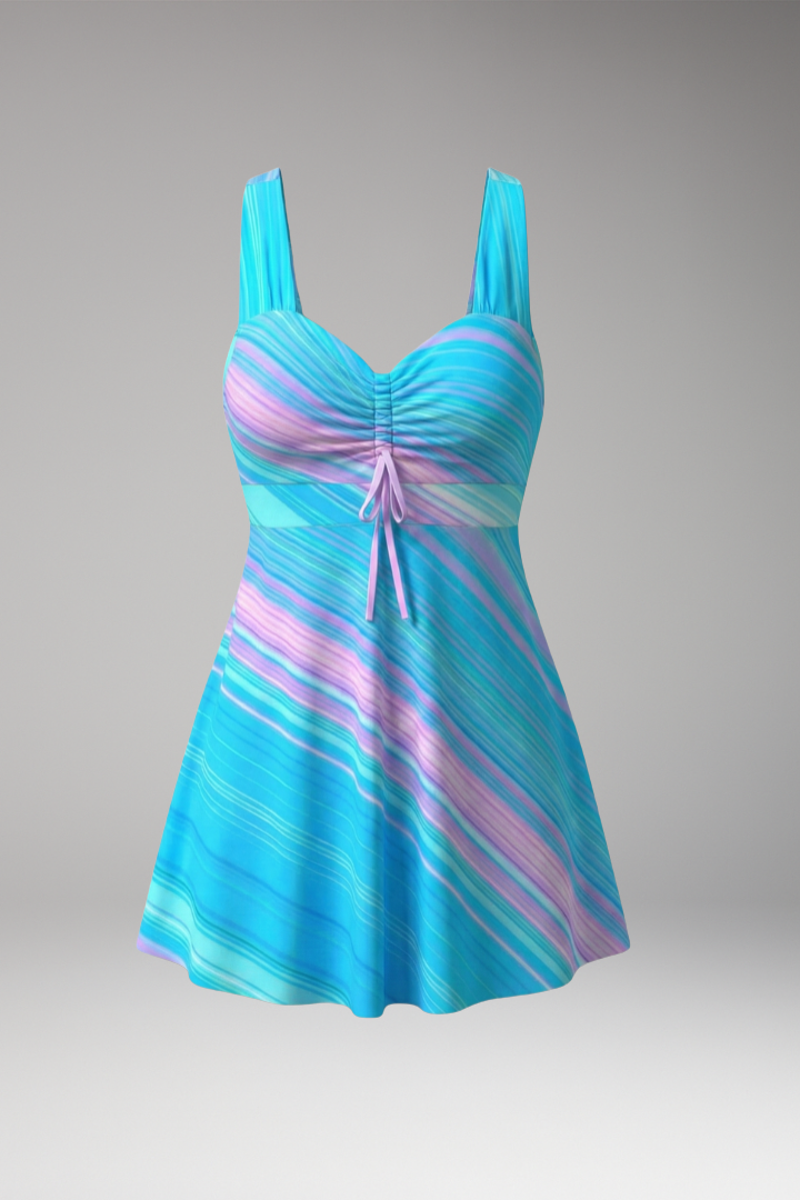 Women's Tankini Dress with Ruched Front and Crisscross Back Straps