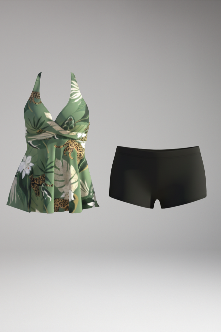 Women's Tankini Set with Flattering Wrap Design and Adjustable Straps