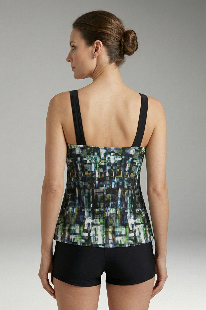 Women's Tankini Set with Printed Top and High-Waisted Shorts