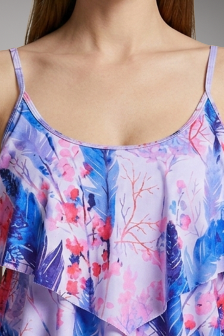 Women's Tankini Set with Ruffled Top and High-Waisted Bottoms