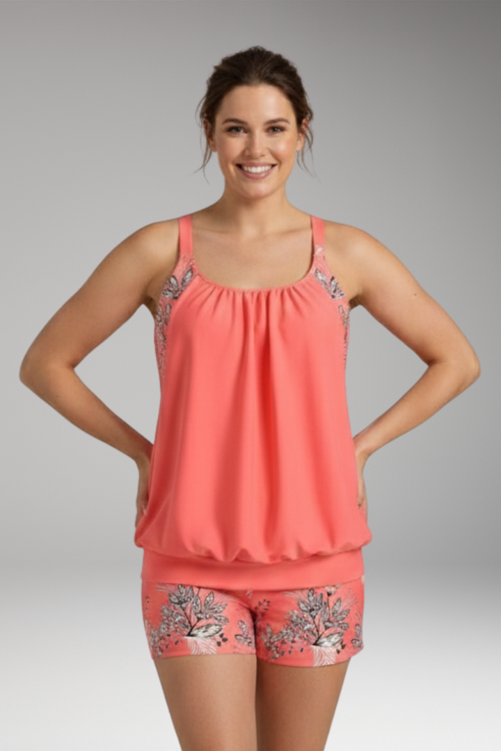 Women's Tankini Set with Sleeveless Top and Adjustable Straps