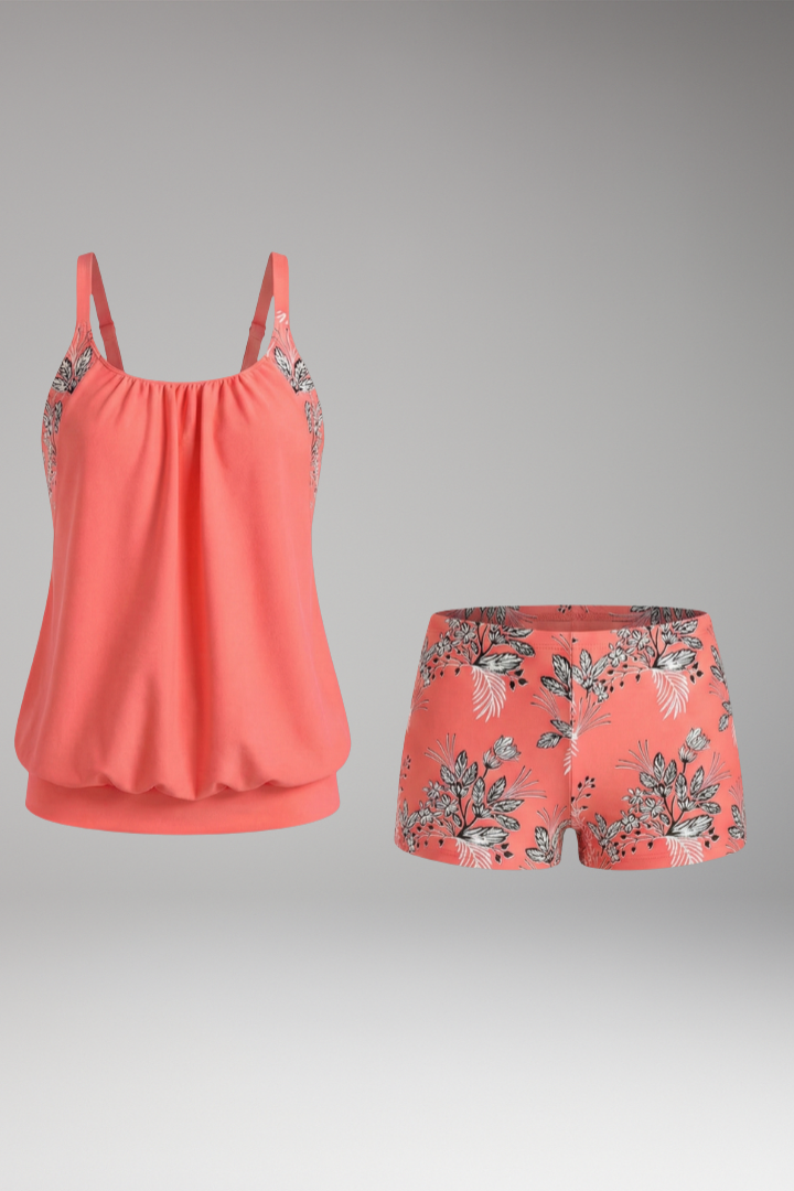 Women's Tankini Set with Sleeveless Top and Adjustable Straps