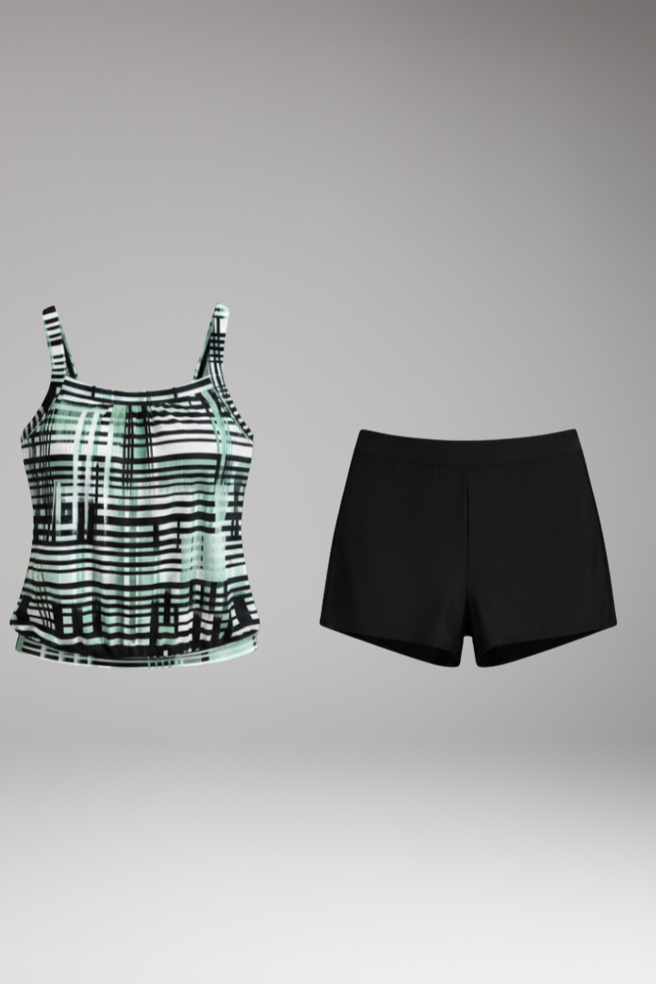 Women's Tankini Set with Strappy Tank Top and Supportive Shorts