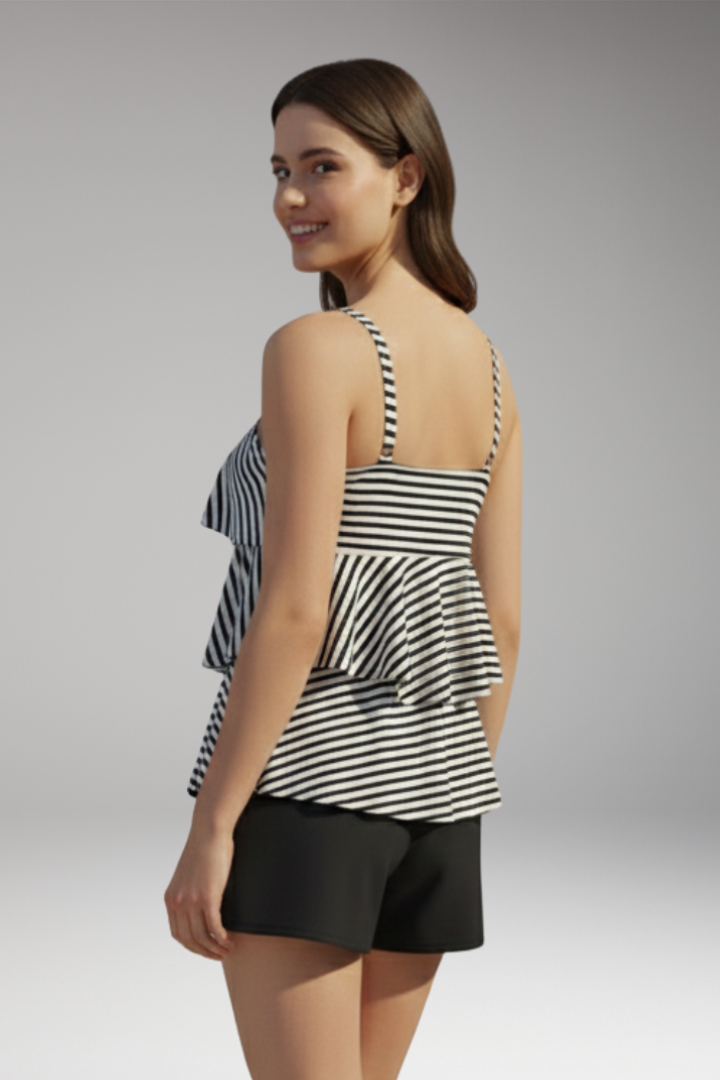 Women's Tankini Set with Tiered Ruffles and Matching Shorts