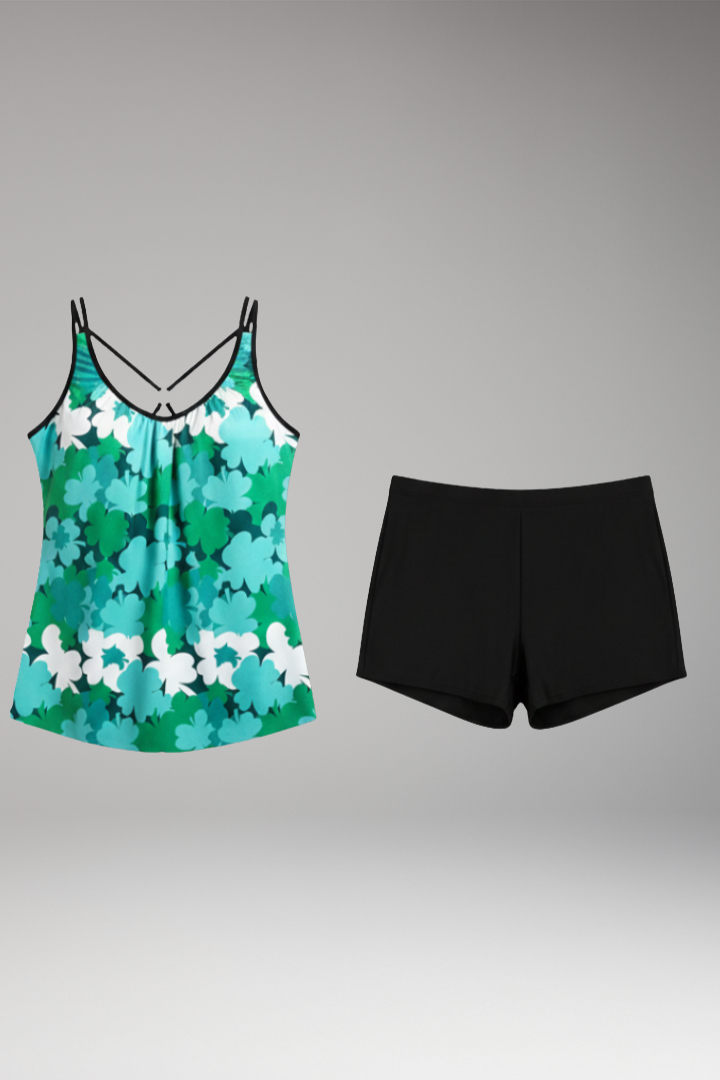 Women's Tankini Set with V-neck and Crisscross Straps