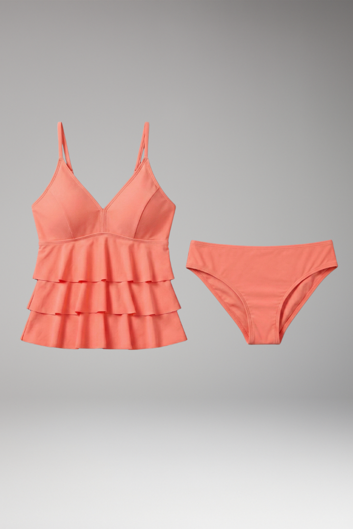 Women's Tankini with Adjustable Straps and Layered Design