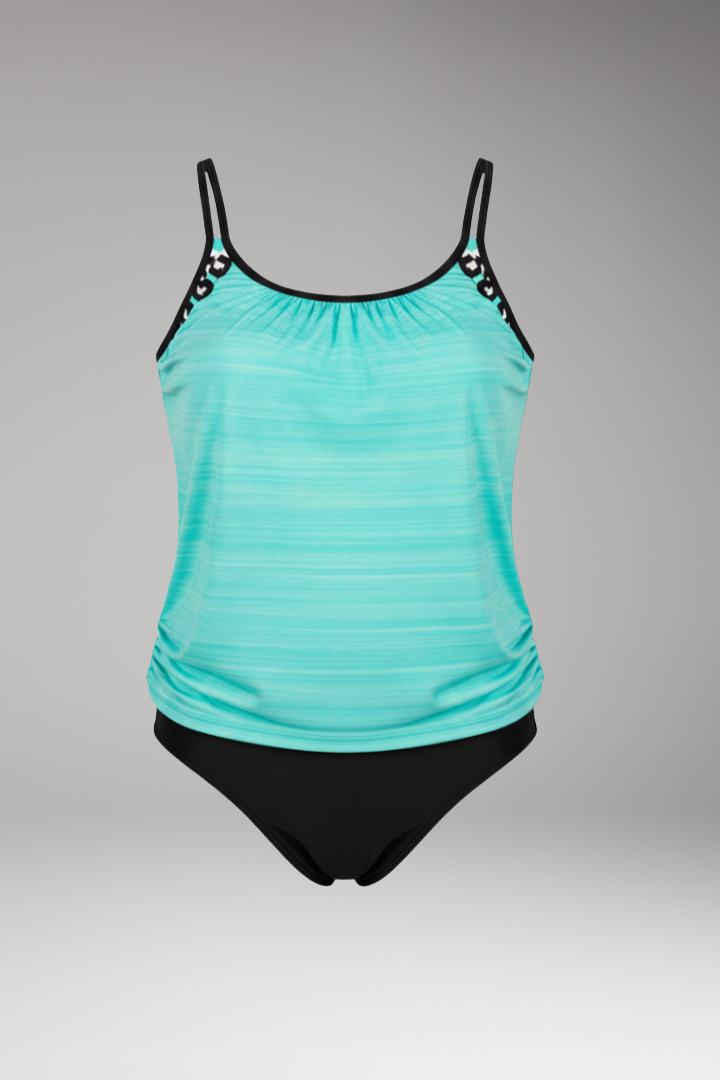 Women's Tankini with Leopard Print Accents and Adjustable Side Ties