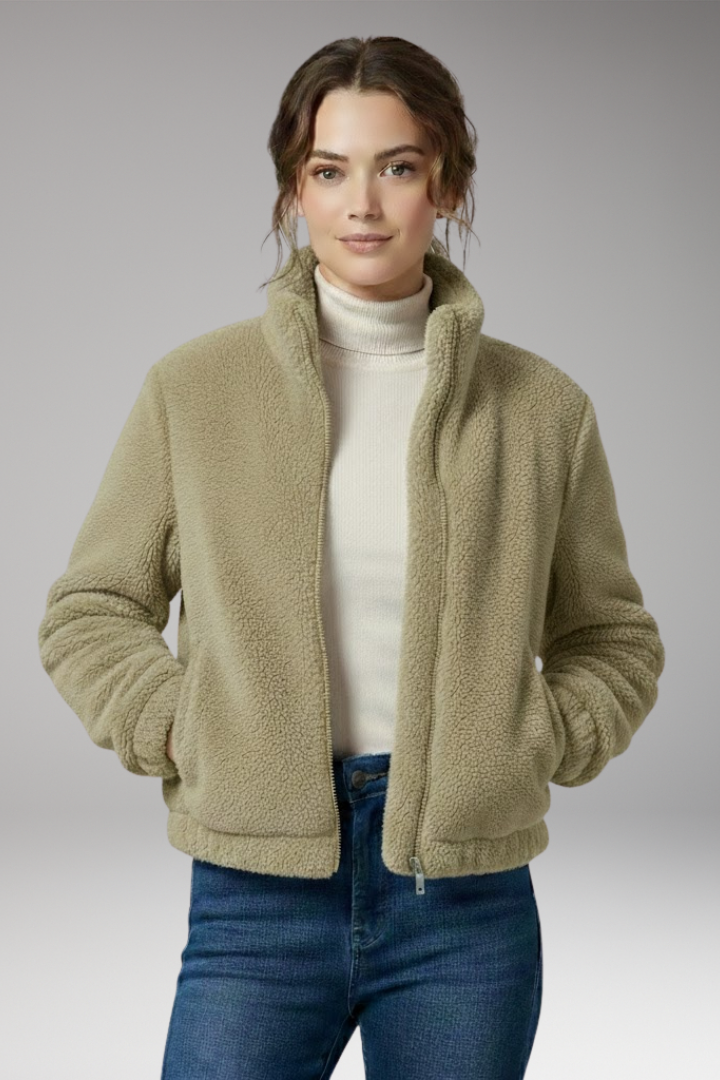 Women's Teddy Bomber Jacket with Front Zipper