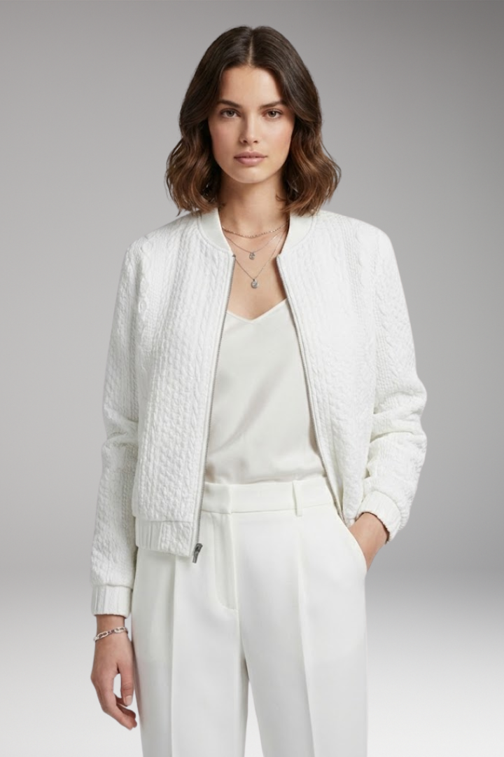 Women's Textured Bomber Jacket with Stand Collar