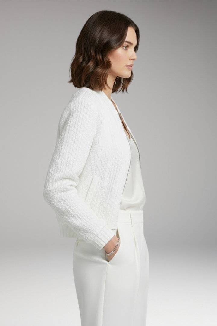 Women's Textured Bomber Jacket with Stand Collar