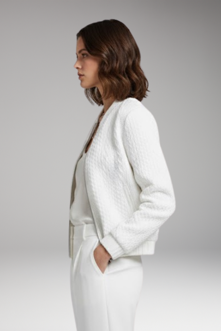 Women's Textured Bomber Jacket with Stand Collar