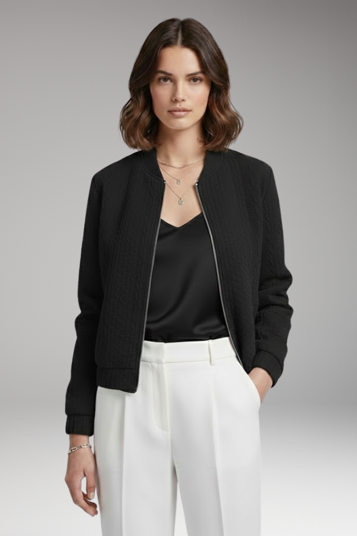 Women's Textured Bomber Jacket with Stand Collar