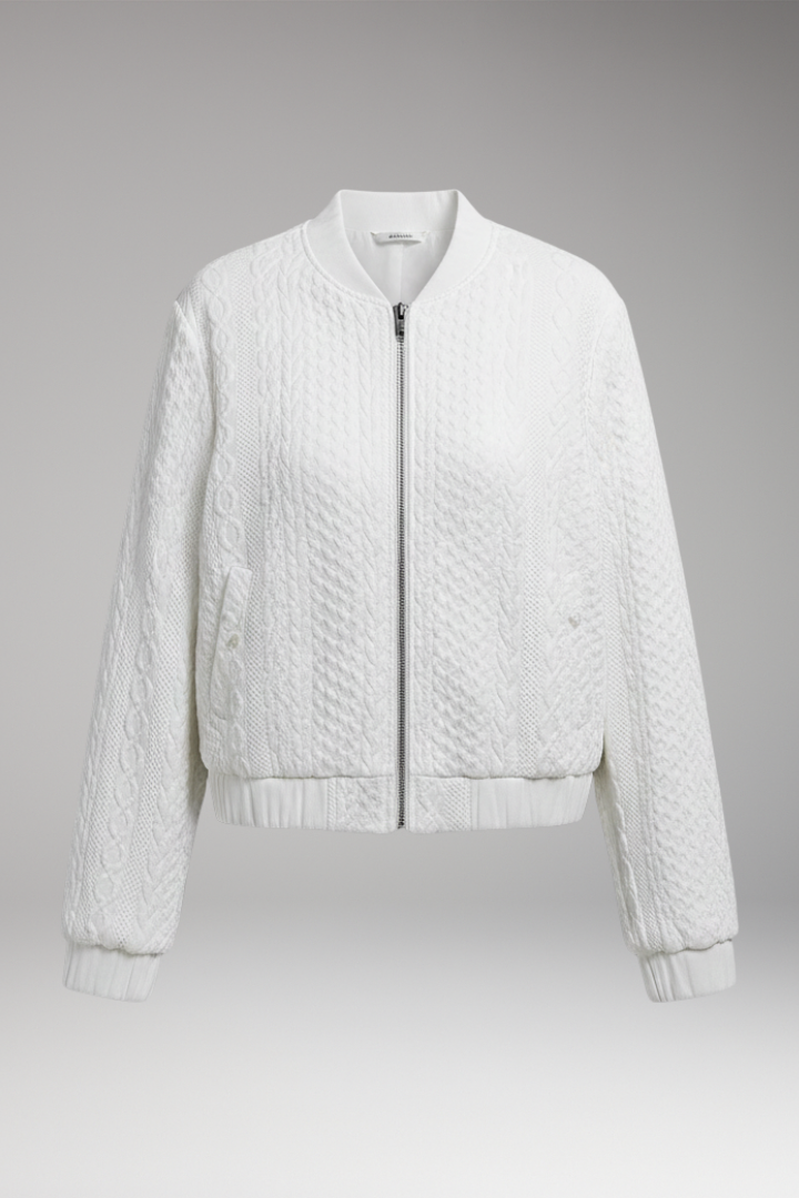 Women's Textured Bomber Jacket with Stand Collar