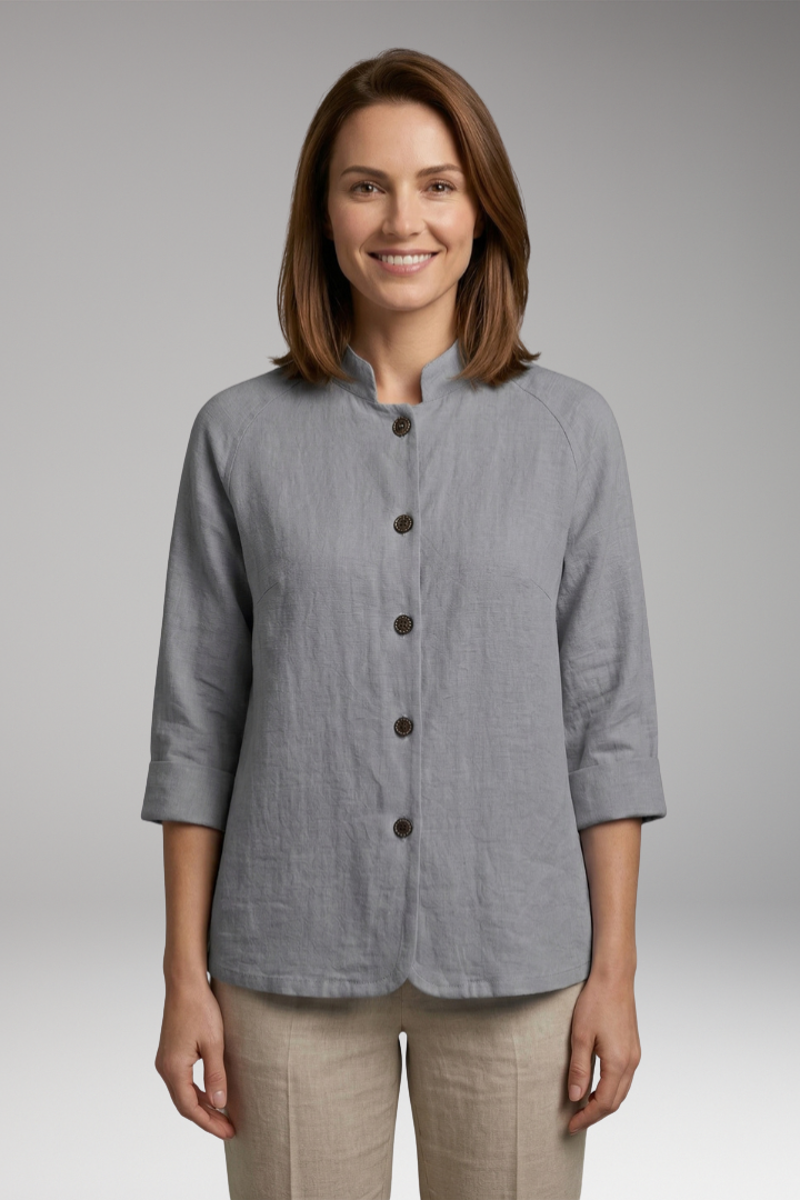 Women's Top with Button Front and Long Sleeves