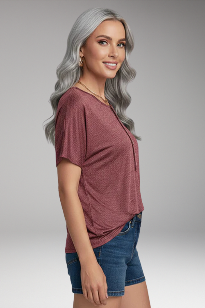 Women's Top with Button Placket and Front Knot