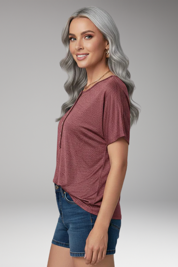 Women's Top with Button Placket and Front Knot