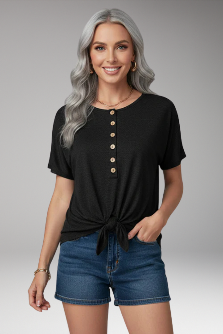 Women's Top with Button Placket and Front Knot