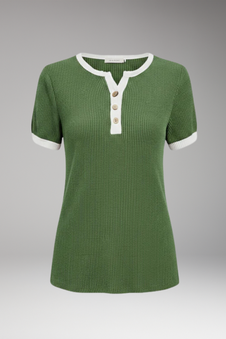 Women's Top with Button Placket and Short Sleeves