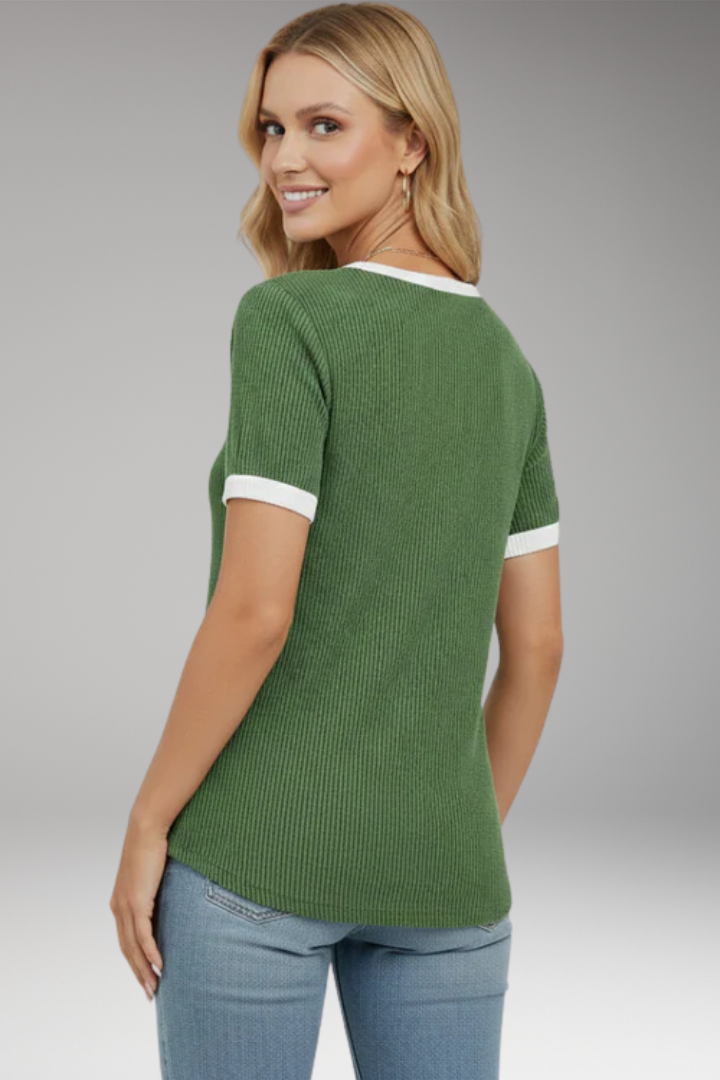 Women's Top with Button Placket and Short Sleeves