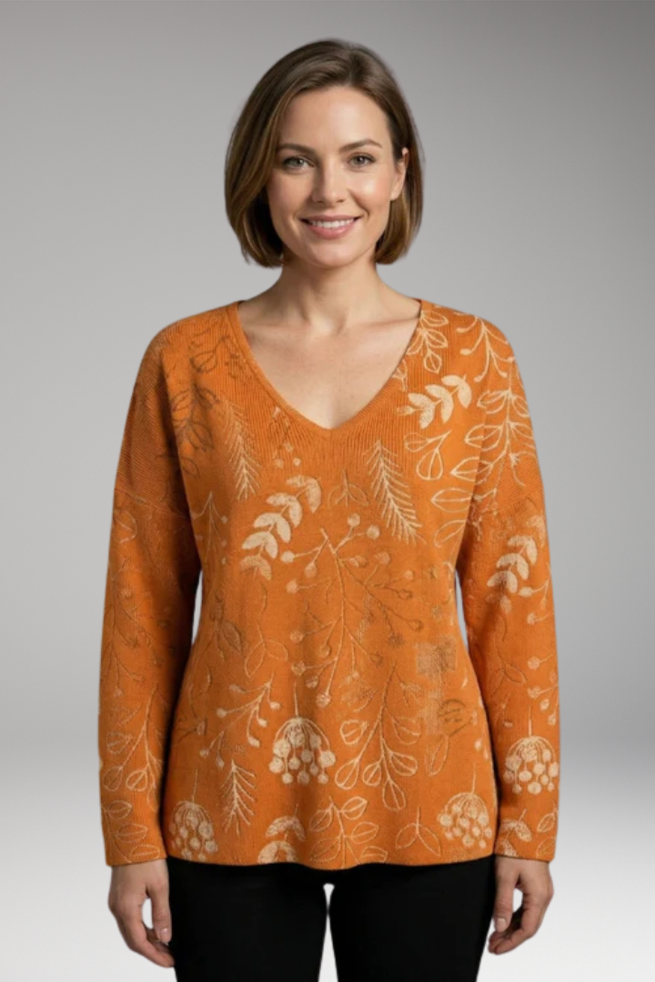Women's Top with Floral Print and V-Neck