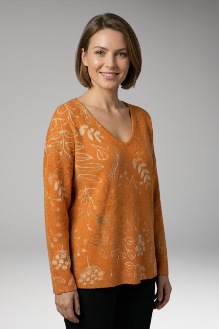 Women's Top with Floral Print and V-Neck