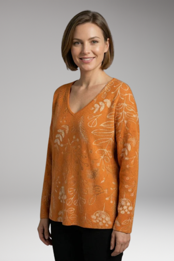 Women's Top with Floral Print and V-Neck