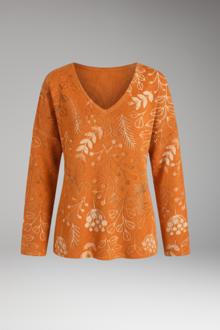Women's Top with Floral Print and V-Neck