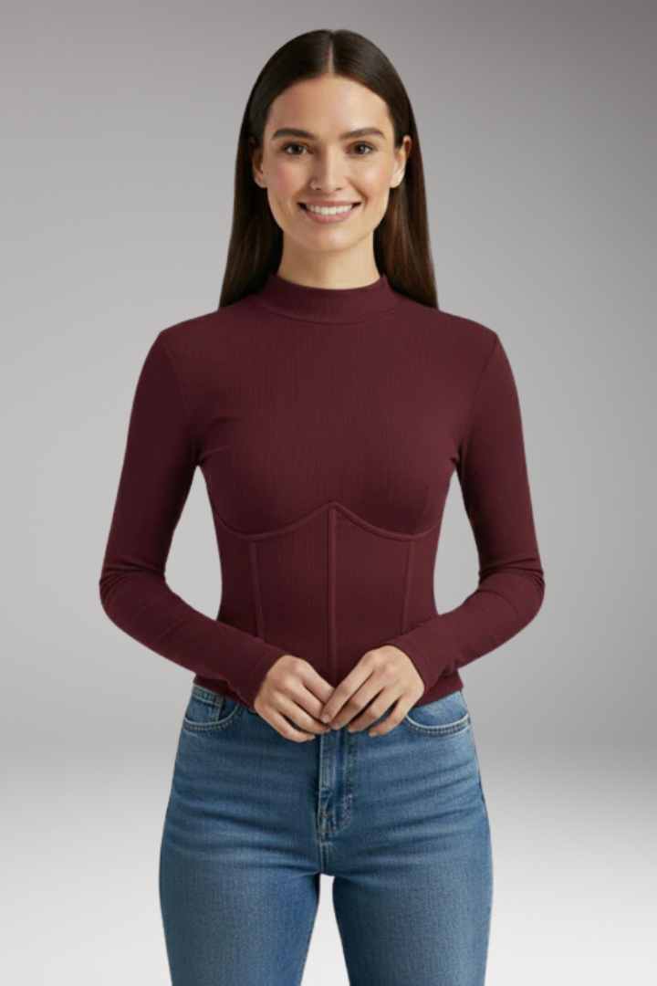 Women's Top with High Neck and Long Sleeves