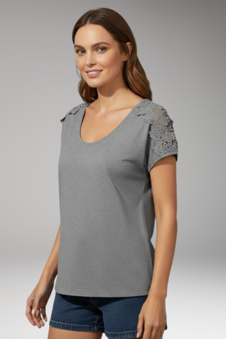 Women's Top with Scoop Neck and Lace Sleeves