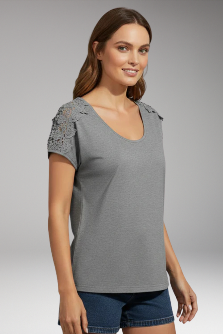 Women's Top with Scoop Neck and Lace Sleeves